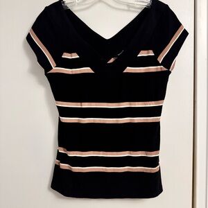 RW&CO. Short Sleeve Top with Black, Tan, and White Stripes